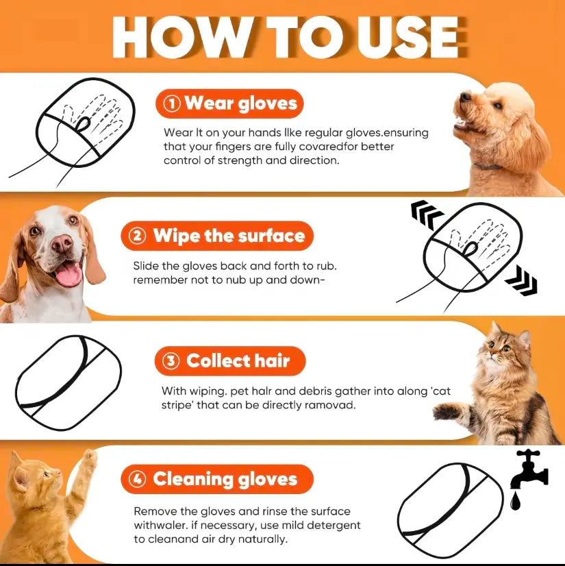 Pet Hair & Fur Removal Glove Tool - Upgraded 2-Way Electrostatic Reusable Sticky Brush Mitt for Cats, Dogs, Washable, Durable, Effective on Stubborn Fur, Lint for Couch, Furniture, Car Seats, Fur Removal Tool