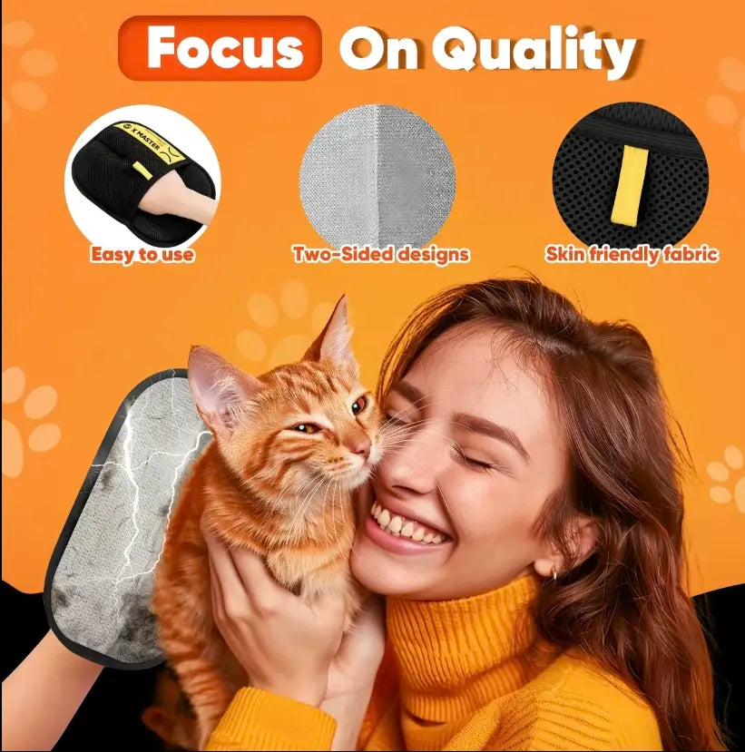 Pet Hair & Fur Removal Glove Tool - Upgraded 2-Way Electrostatic Reusable Sticky Brush Mitt for Cats, Dogs, Washable, Durable, Effective on Stubborn Fur, Lint for Couch, Furniture, Car Seats, Fur Removal Tool