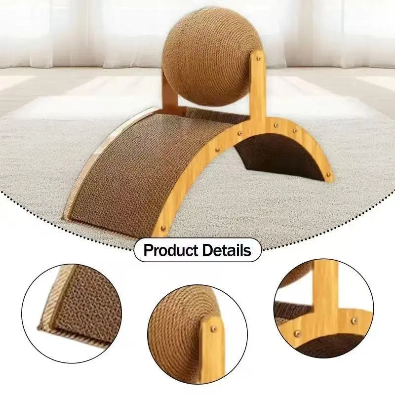 Sisal Scratching Posts for Cats - Wall-Mounted & Freestanding Elevated Solid Rope Arch Shape, Tear Resistant Wood Frame with Hanging Ball Toy, Single Unit Indoor Pet Supply for Cat Lovers