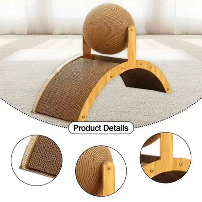 Sisal Scratching Posts for Cats - Wall-Mounted & Freestanding Elevated Solid Rope Arch Shape, Tear Resistant Wood Frame with Hanging Ball Toy, Single Unit Indoor Pet Supply for Cat Lovers