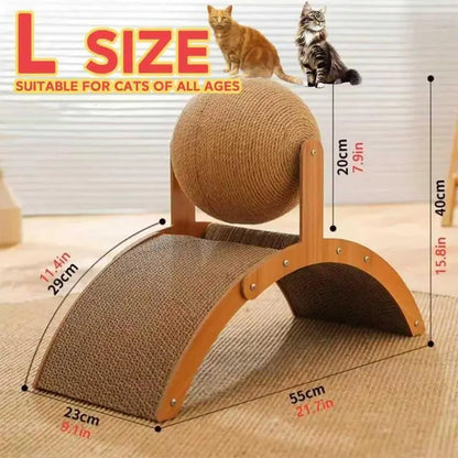 Sisal Scratching Posts for Cats - Wall-Mounted & Freestanding Elevated Solid Rope Arch Shape, Tear Resistant Wood Frame with Hanging Ball Toy, Single Unit Indoor Pet Supply for Cat Lovers