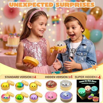 Glitter Series Expressive Big Dumpling Squishy Blind Box, Mysecret Bun Fidget Toy, Soft TPR, Stress Relief, Unboxing Surprise, Random Rare Style. Ideal for Graduation, Valentine’S Day & Easter, Great for Students and Kids to Exchange Gifts. Summervibes