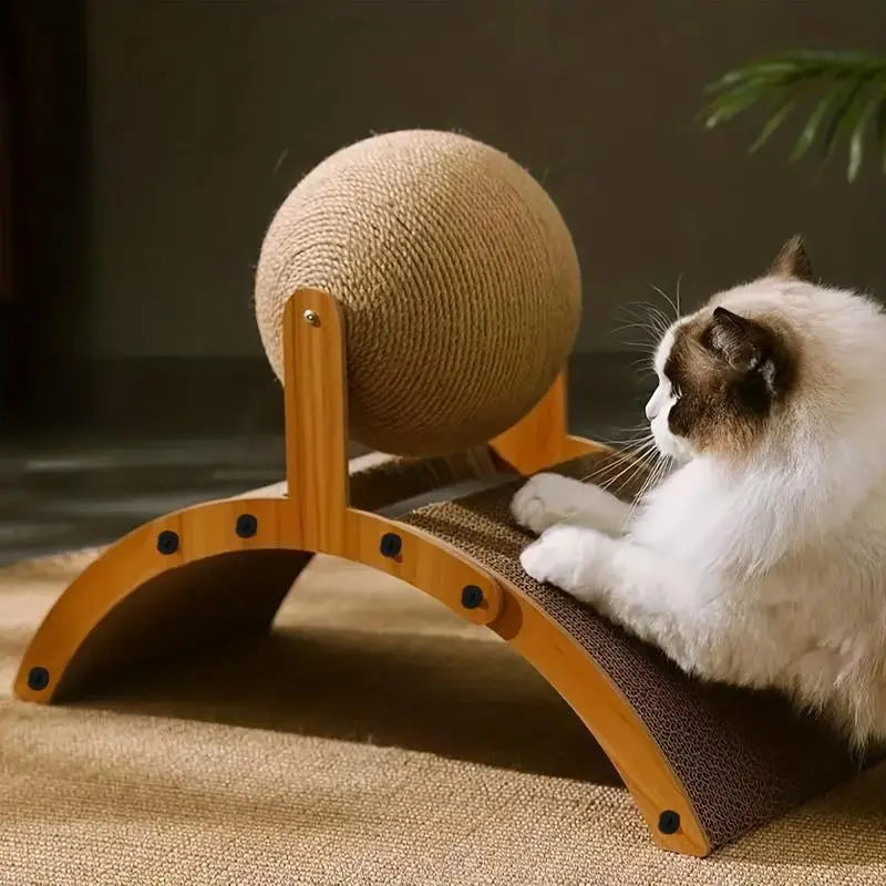 Sisal Scratching Posts for Cats - Wall-Mounted & Freestanding Elevated Solid Rope Arch Shape, Tear Resistant Wood Frame with Hanging Ball Toy, Single Unit Indoor Pet Supply for Cat Lovers