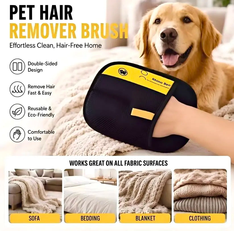 Pet Hair & Fur Removal Glove Tool - Upgraded 2-Way Electrostatic Reusable Sticky Brush Mitt for Cats, Dogs, Washable, Durable, Effective on Stubborn Fur, Lint for Couch, Furniture, Car Seats, Fur Removal Tool
