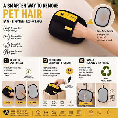 Pet Hair & Fur Removal Glove Tool - Upgraded 2-Way Electrostatic Reusable Sticky Brush Mitt for Cats, Dogs, Washable, Durable, Effective on Stubborn Fur, Lint for Couch, Furniture, Car Seats, Fur Removal Tool