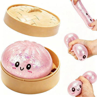 Glitter Series Expressive Big Dumpling Squishy Blind Box, Mysecret Bun Fidget Toy, Soft TPR, Stress Relief, Unboxing Surprise, Random Rare Style. Ideal for Graduation, Valentine’S Day & Easter, Great for Students and Kids to Exchange Gifts. Summervibes