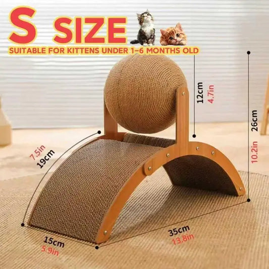 Sisal Scratching Posts for Cats - Wall-Mounted & Freestanding Elevated Solid Rope Arch Shape, Tear Resistant Wood Frame with Hanging Ball Toy, Single Unit Indoor Pet Supply for Cat Lovers